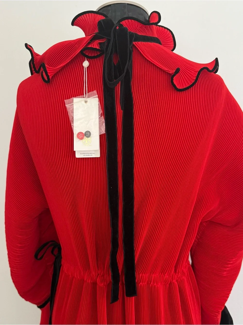 Tory Burch Pleated Ruffle Dress Runway Red 2 Convertible